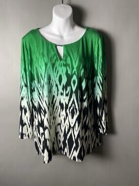 Calvin Klein XL Green Black White Abstract Print 3/4 Sleeve Top